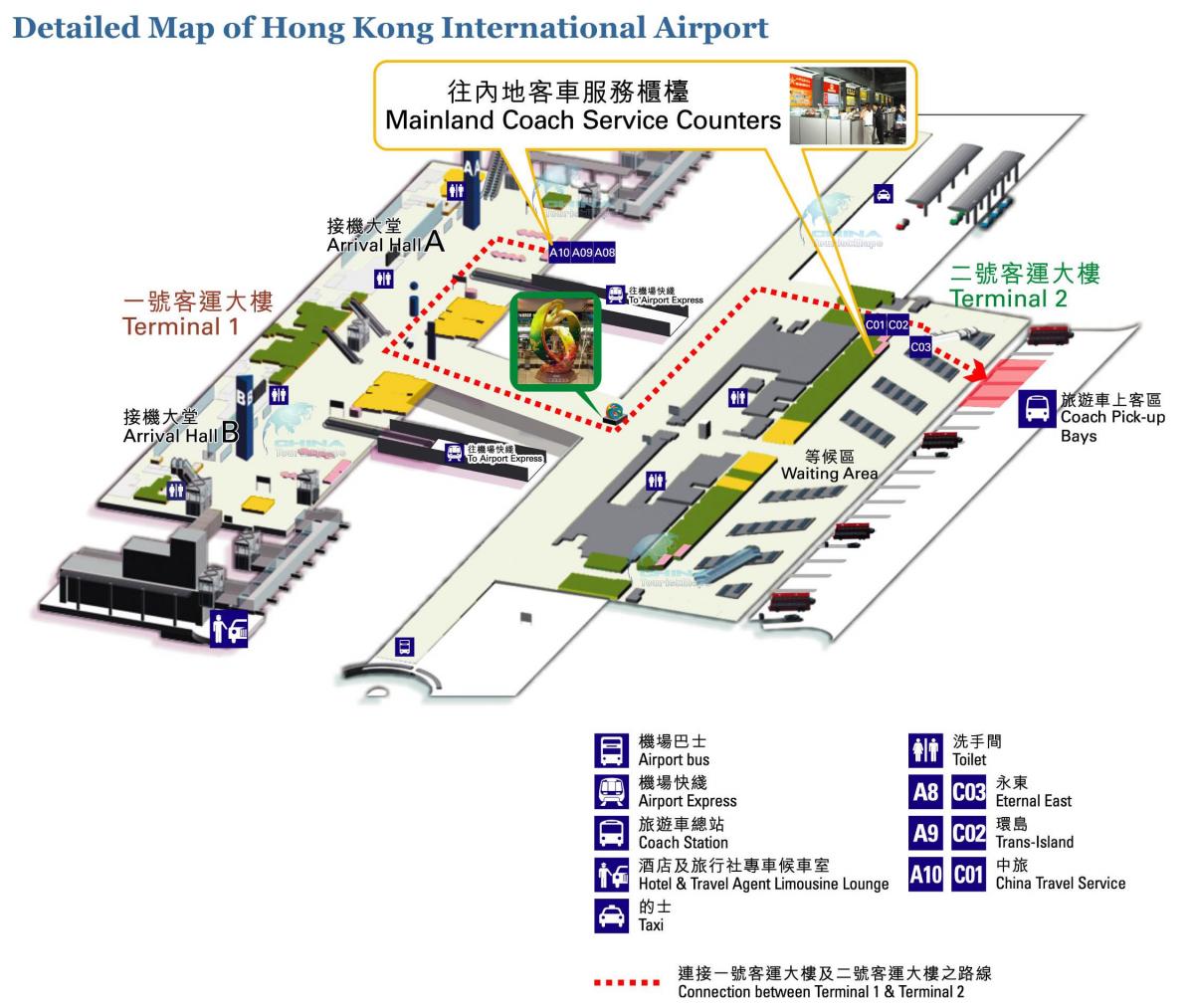 Το αεροδρόμιο του χονγκ Κονγκ εμφάνιση χάρτη τερματικό 1 2
