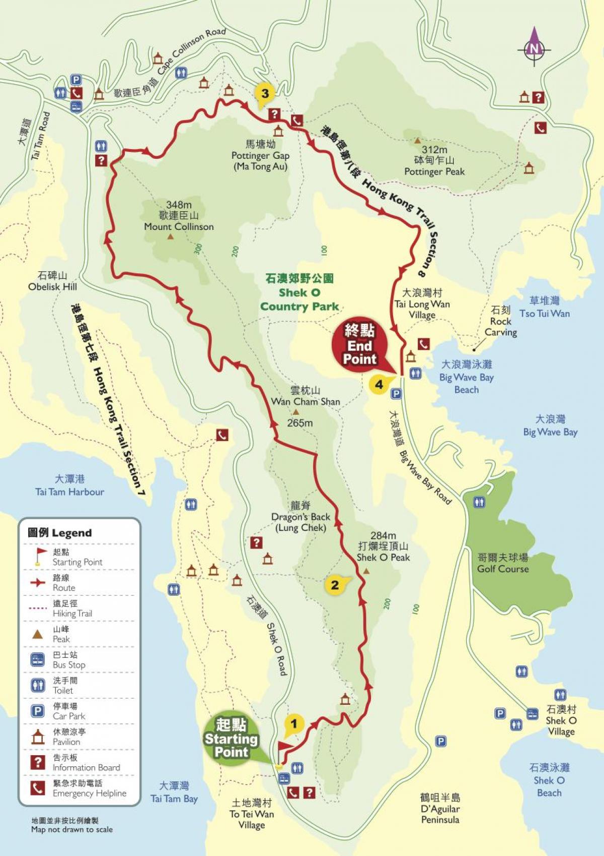 πεζοπορία χάρτης του Χονγκ Κονγκ